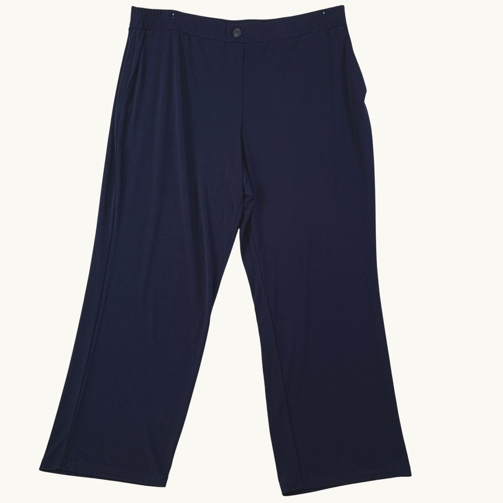 Susan Graver Liquid Knit Crop Pants Women's Petite 1XP Navy Straight Leg Pull On